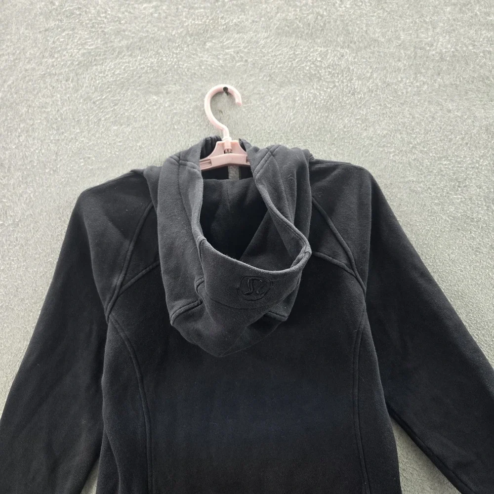 Lululemon Women Hoodie 8 Black Scuba Embroidery‎ Fleece Activewear Zipper
